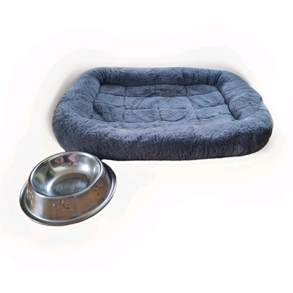 SMALL PET BED + DISH BUNDLE  EXCELLENT CONDITION - Picture 1 of 8
